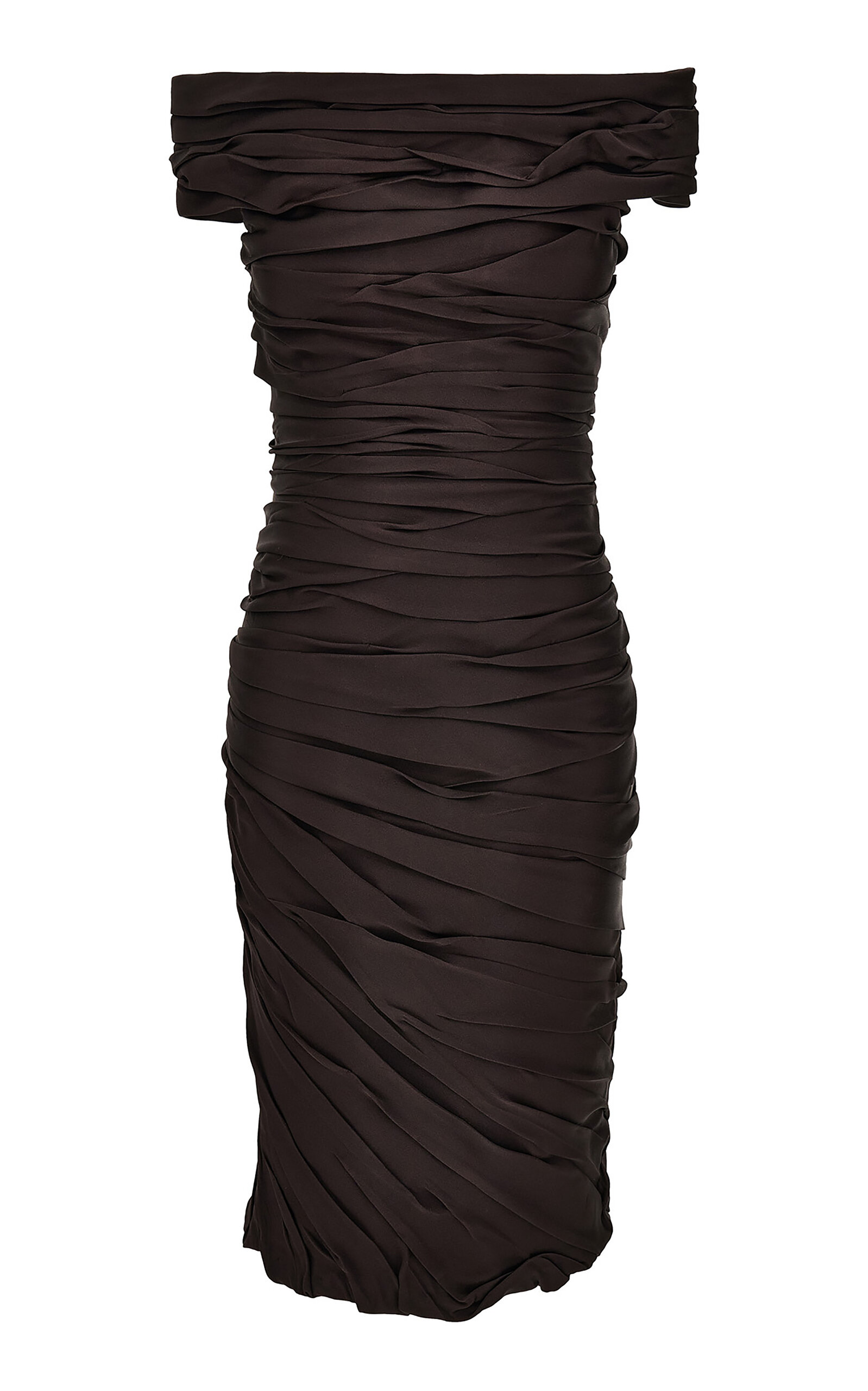 Versace Off-The-Shoulder Enver-Satin Midi Dress - Brown