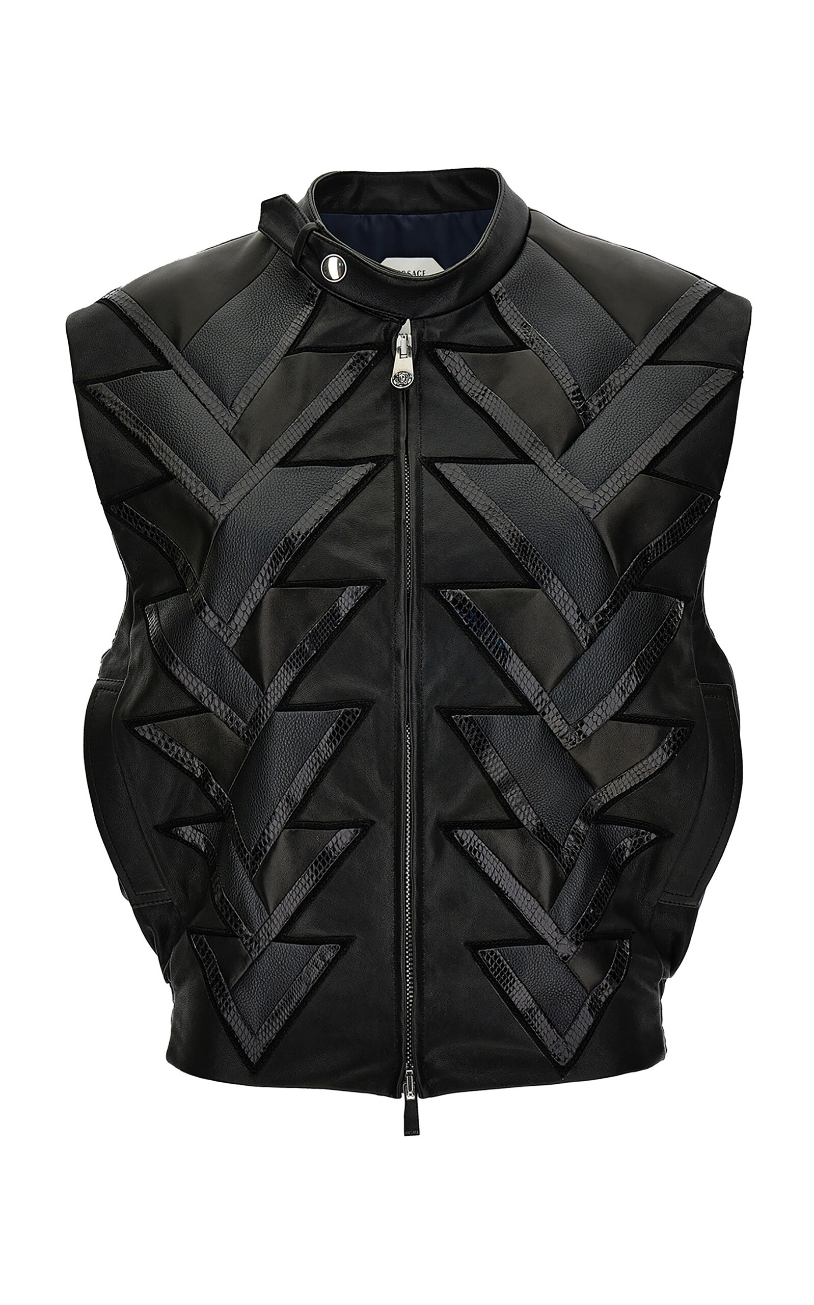 Versace Patchwork Nappa Leather Vest In Black