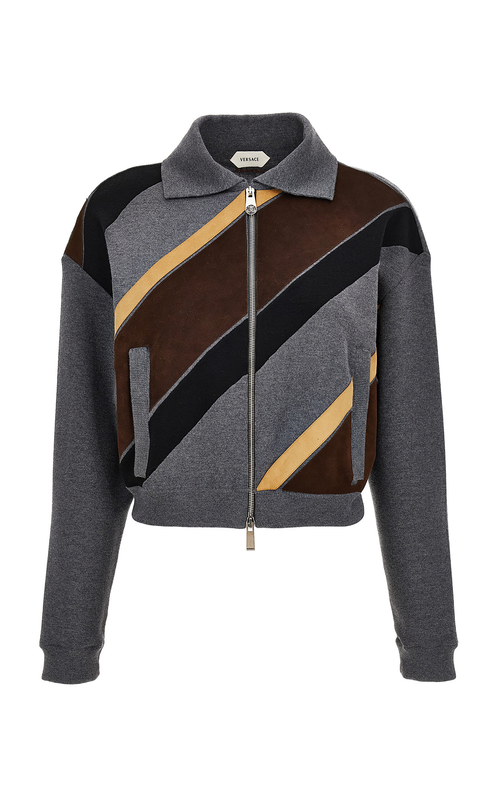 Versace Paneled Suede & Merino Wool Jacket In Multi