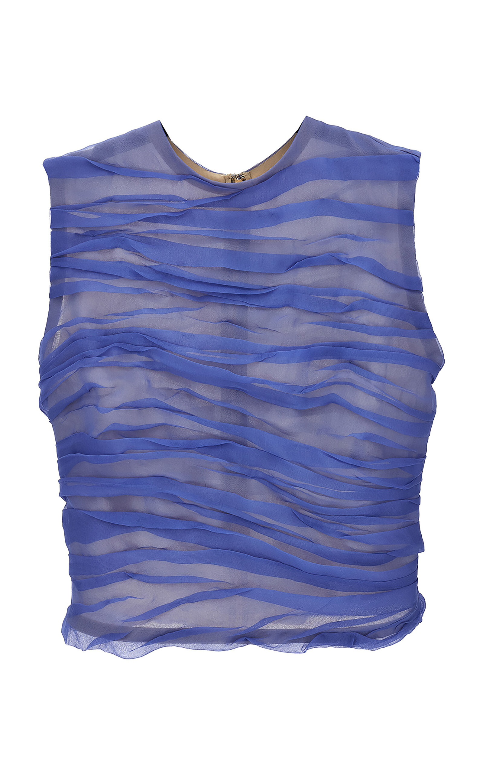 Versace Draped Silk-Chiffon Turtleneck Top - Blue