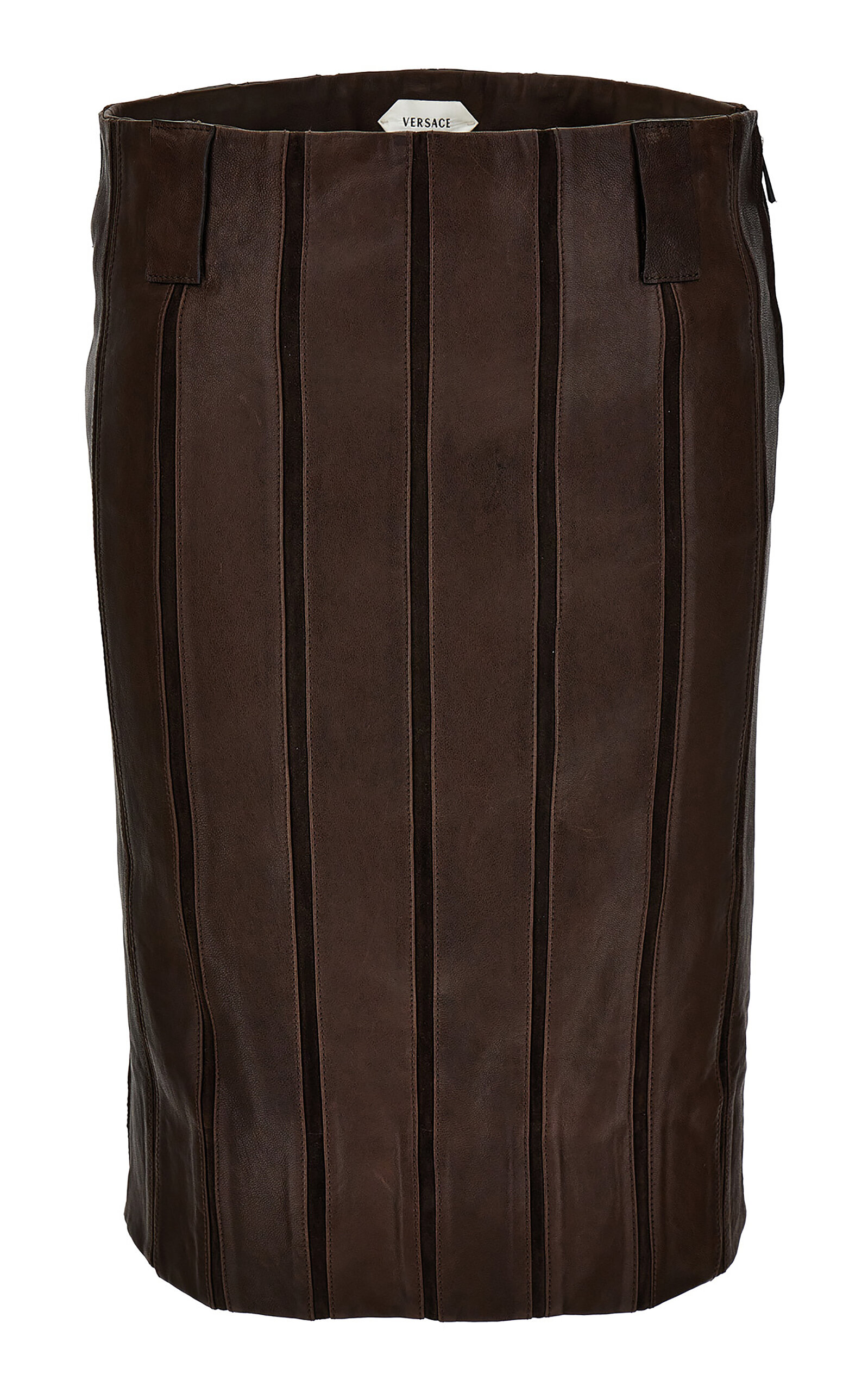 Versace Embossed Suede & Leather Mini Skirt In Brown