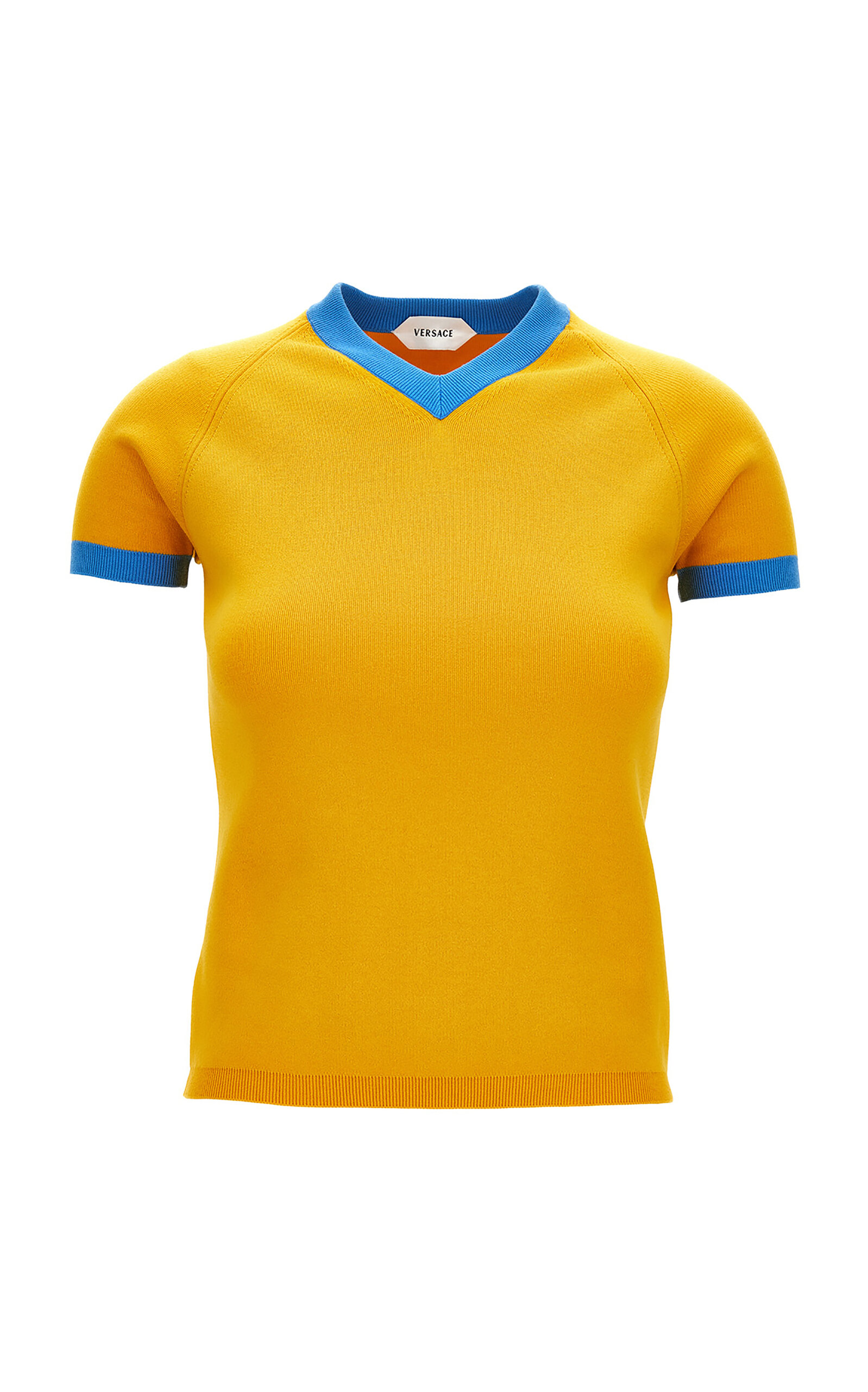 Versace Bi-color Cotton-cashmere Sweater In Yellow