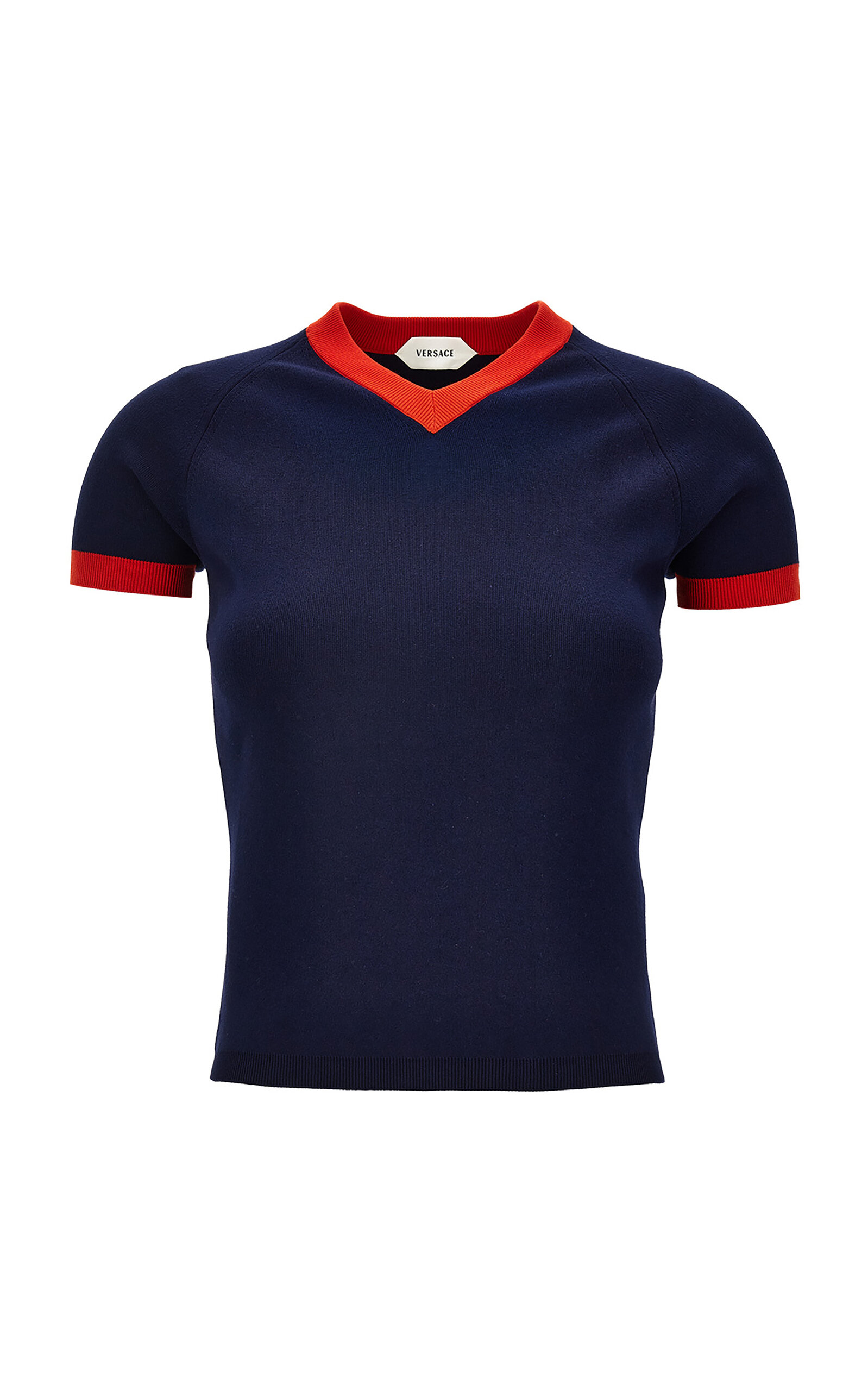 Versace Bi-Color Cotton-Cashmere Sweater - Navy
