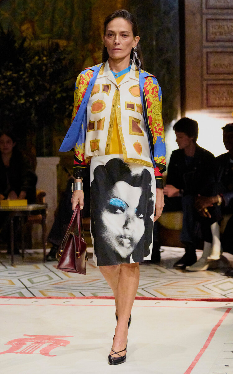 Versace Embroidered Silk Twill Midi Skirt In Multi