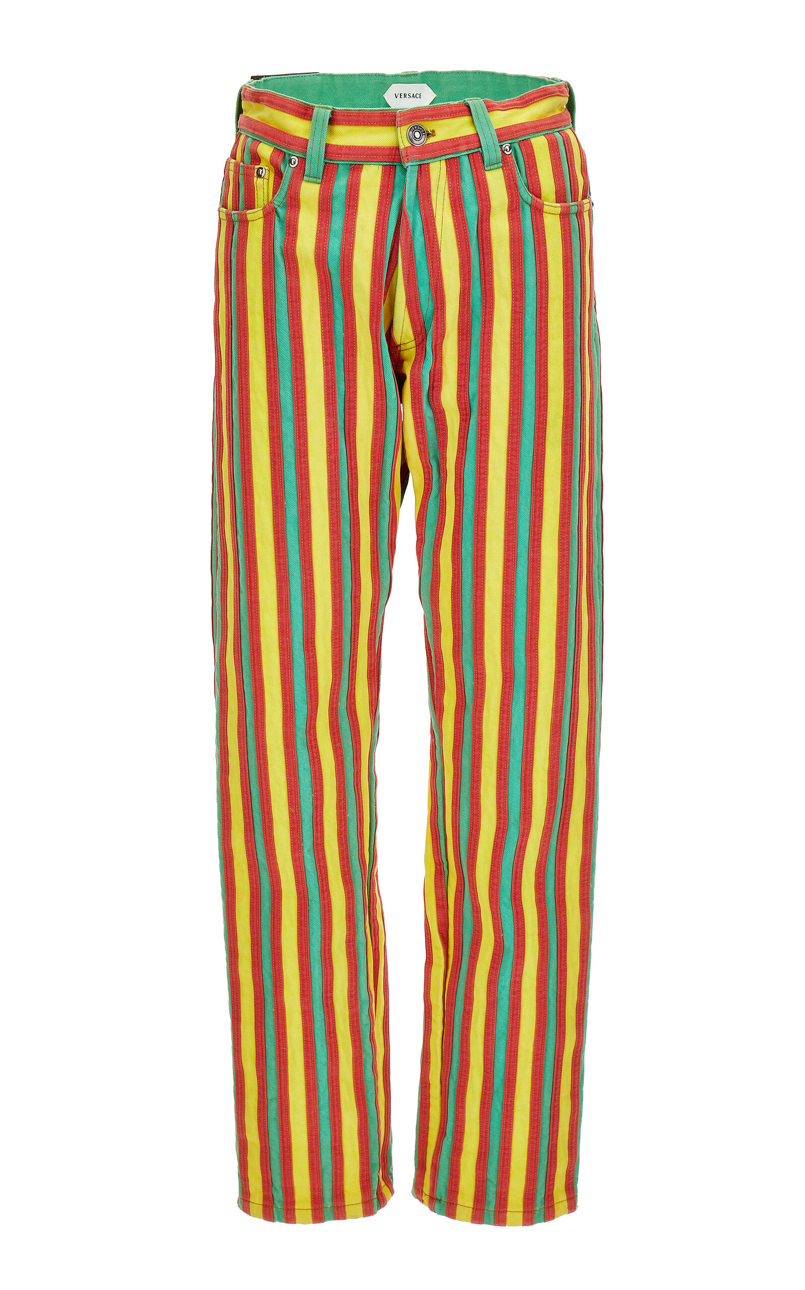 Versace Striped Denim Straight-leg Pants In Multi