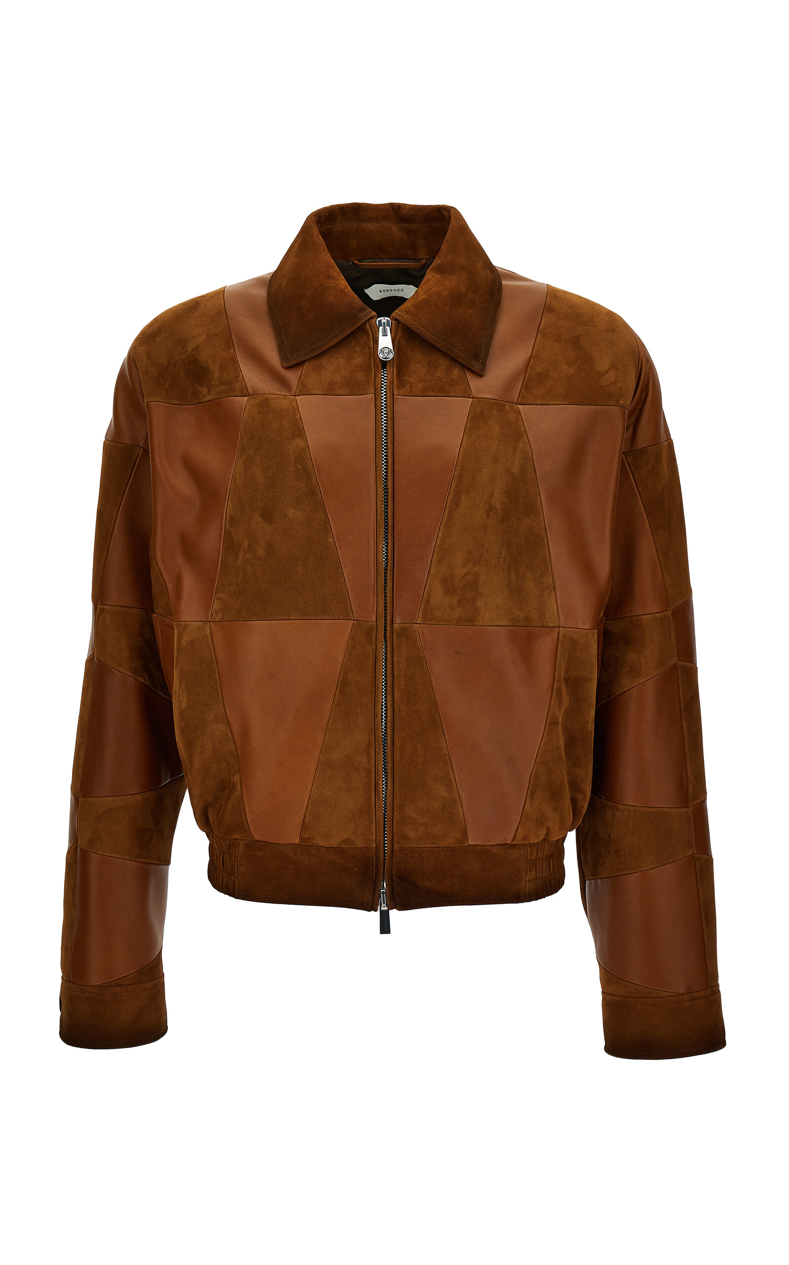 Versace Relaxed Nappa Leather & Suede Jacket In Brown