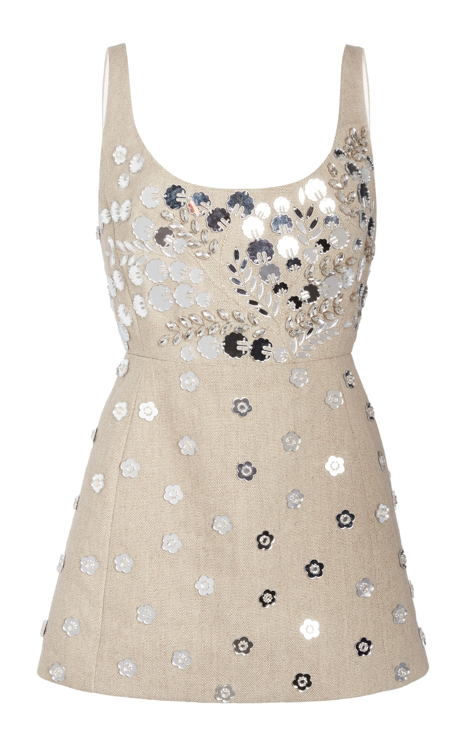 Giambattista Valli Embroidered Linen Toile Mini Dress In White