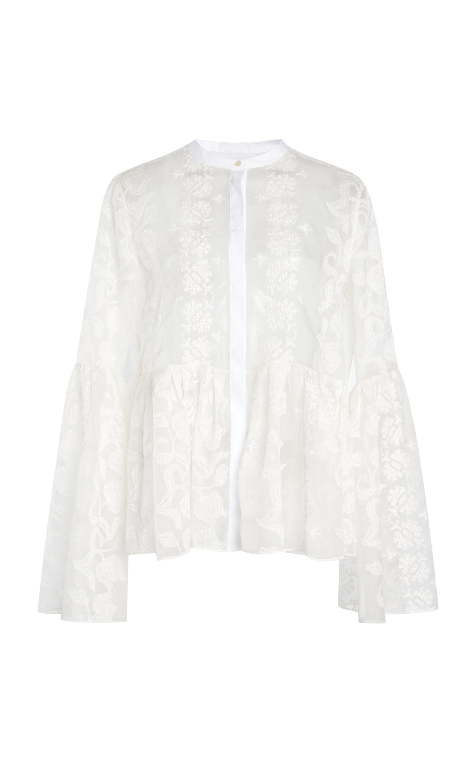 Giambattista Valli Silk Organza Cross-stitch Embroidered Shirt In White