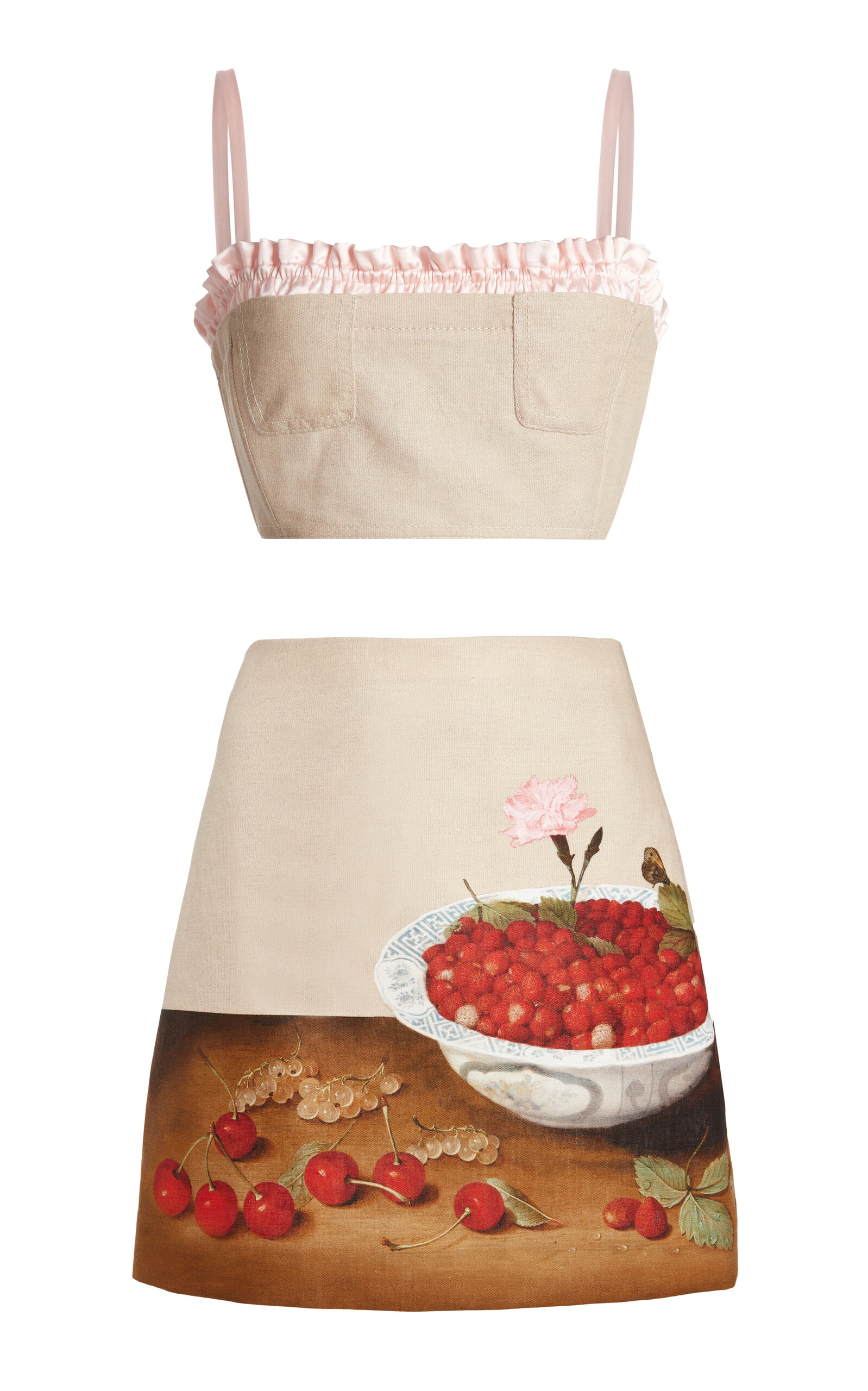 Giambattista Valli Printed Linen Top And Mini Skirt Set In Multi