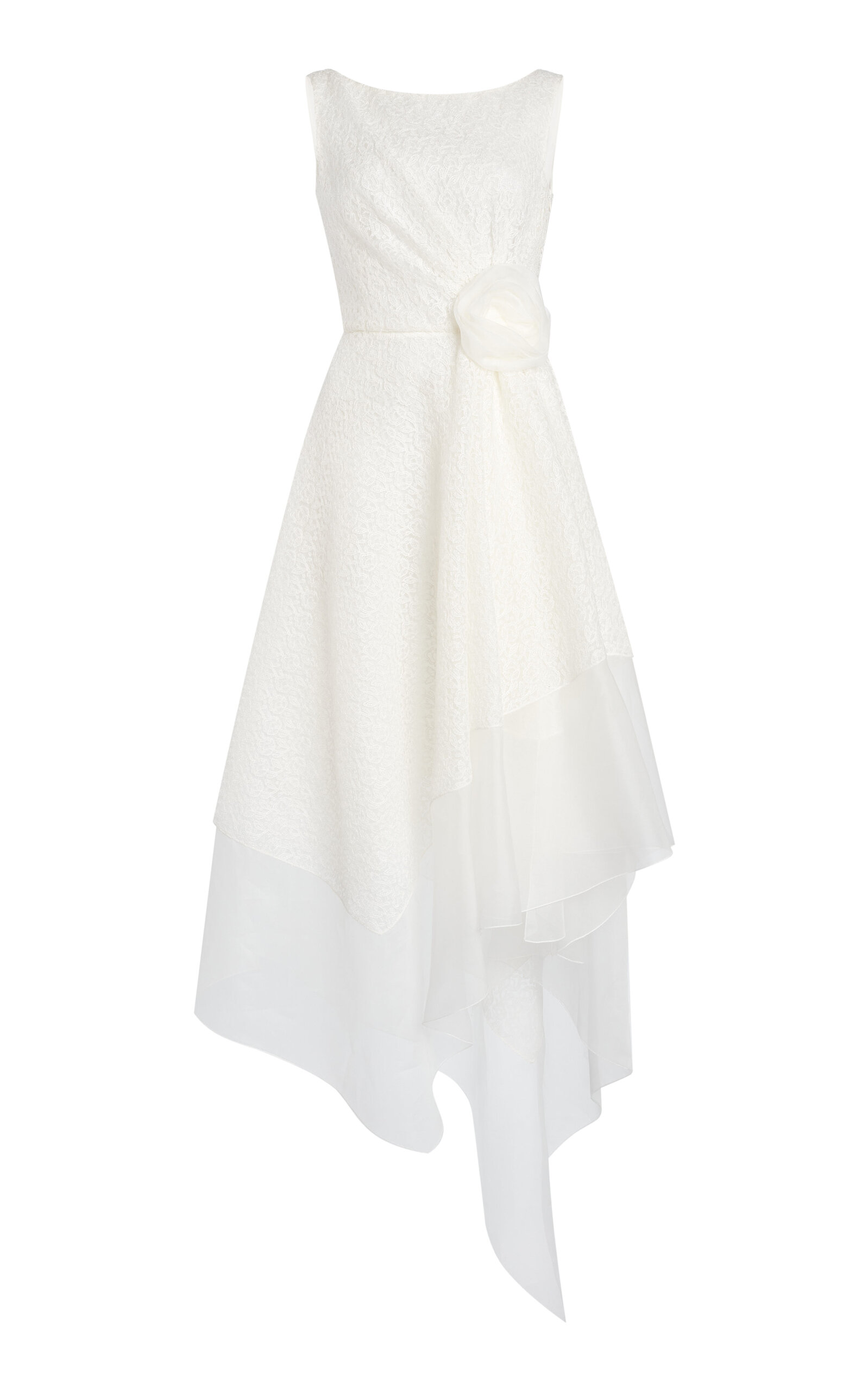 Giambattista Valli Macramé Asymmetric Midi Dress In White