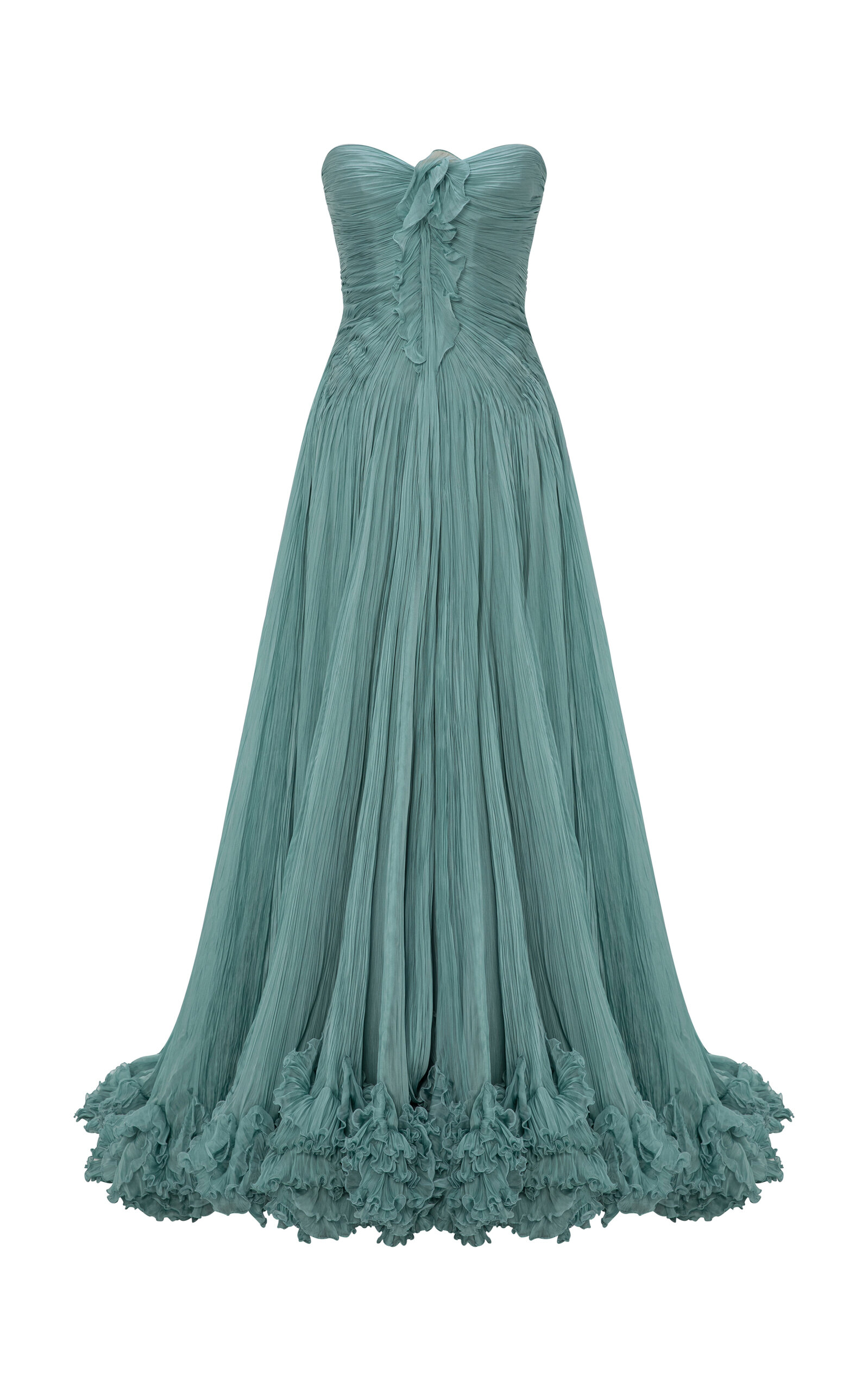 Marmar Halim Ruched Silk Evening Gown In Green