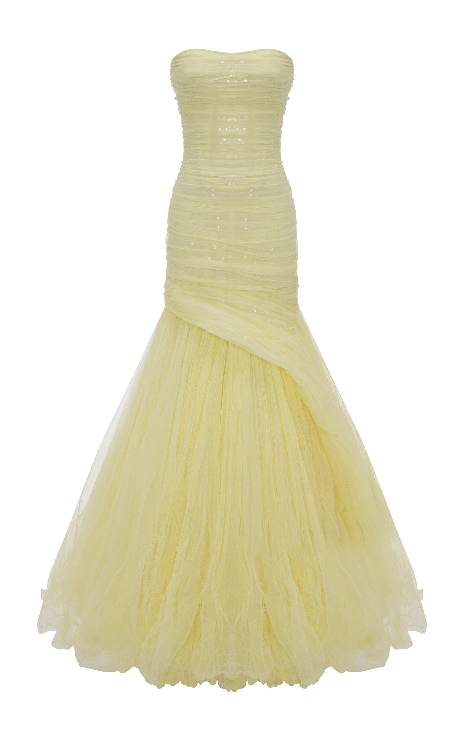 Marmar Halim Ruched Mermaid Evening Gown In Yellow