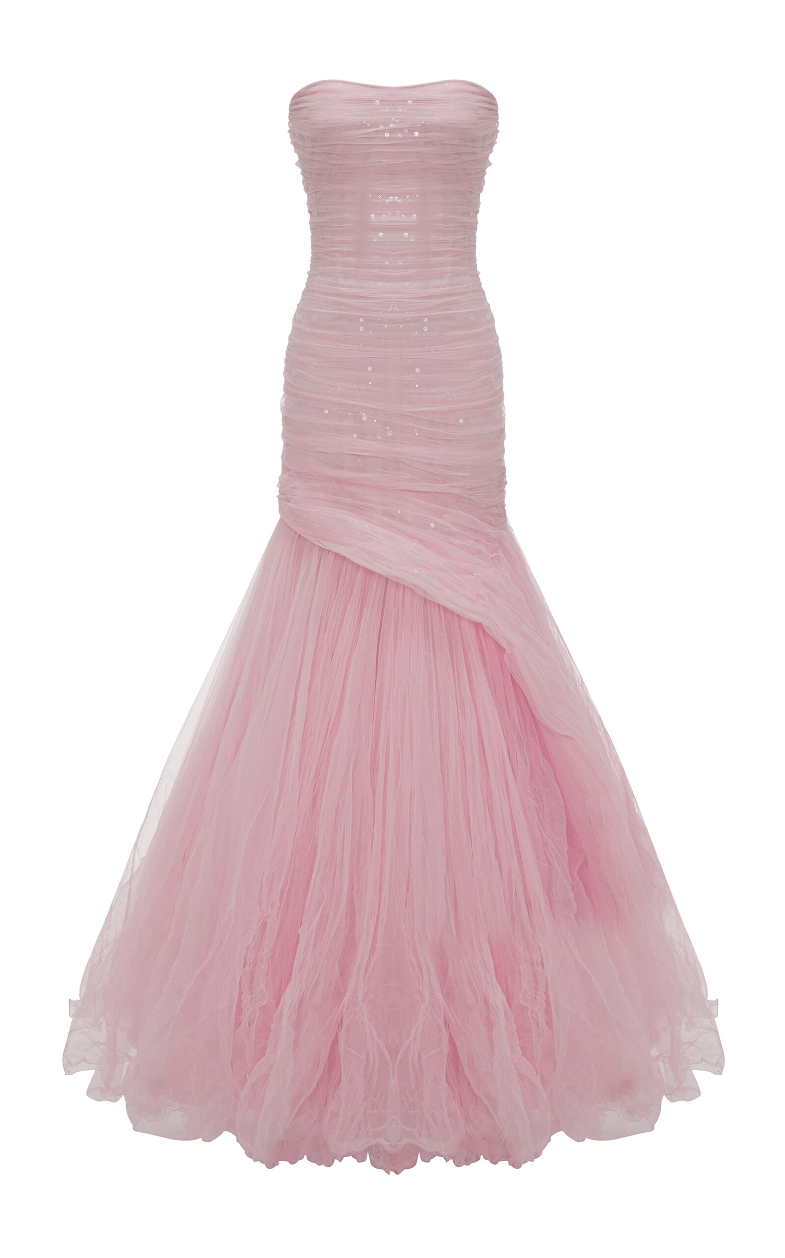 Marmar Halim Ruched Mermaid Evening Gown In Pink