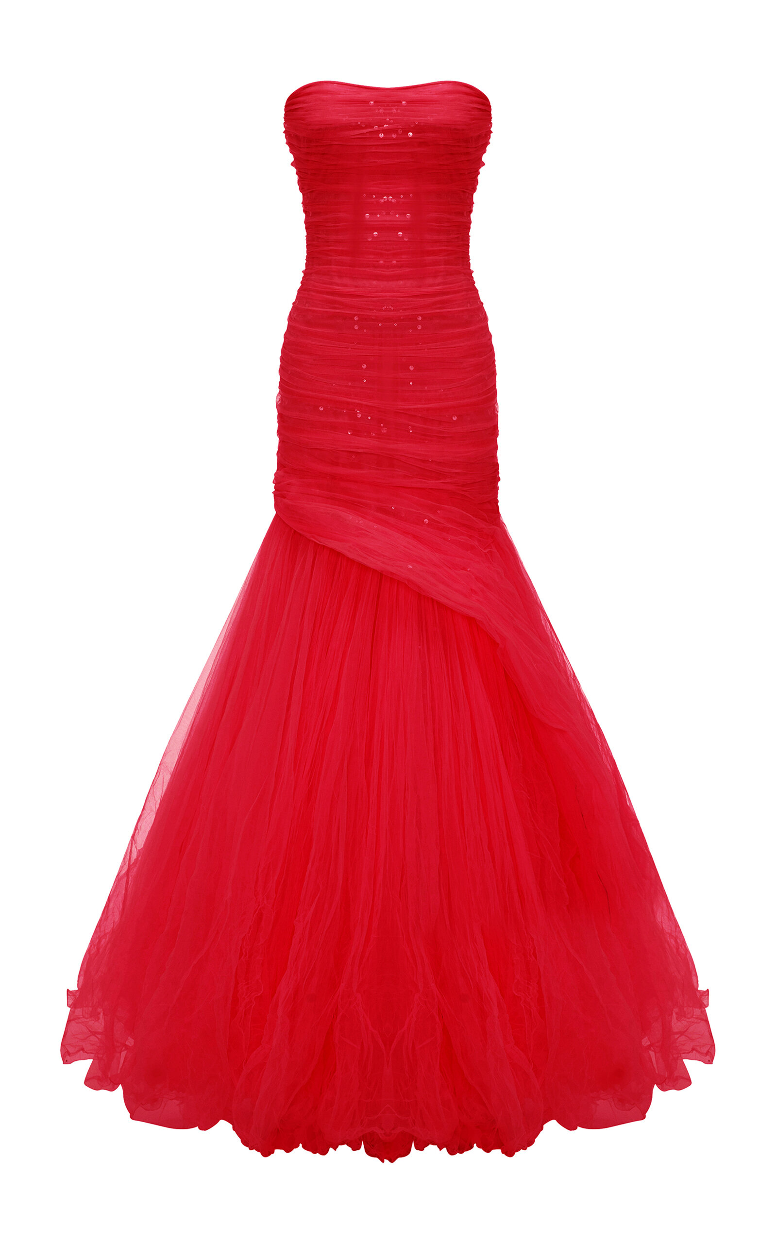 Marmar Halim Ruched Mermaid Evening Gown In Red