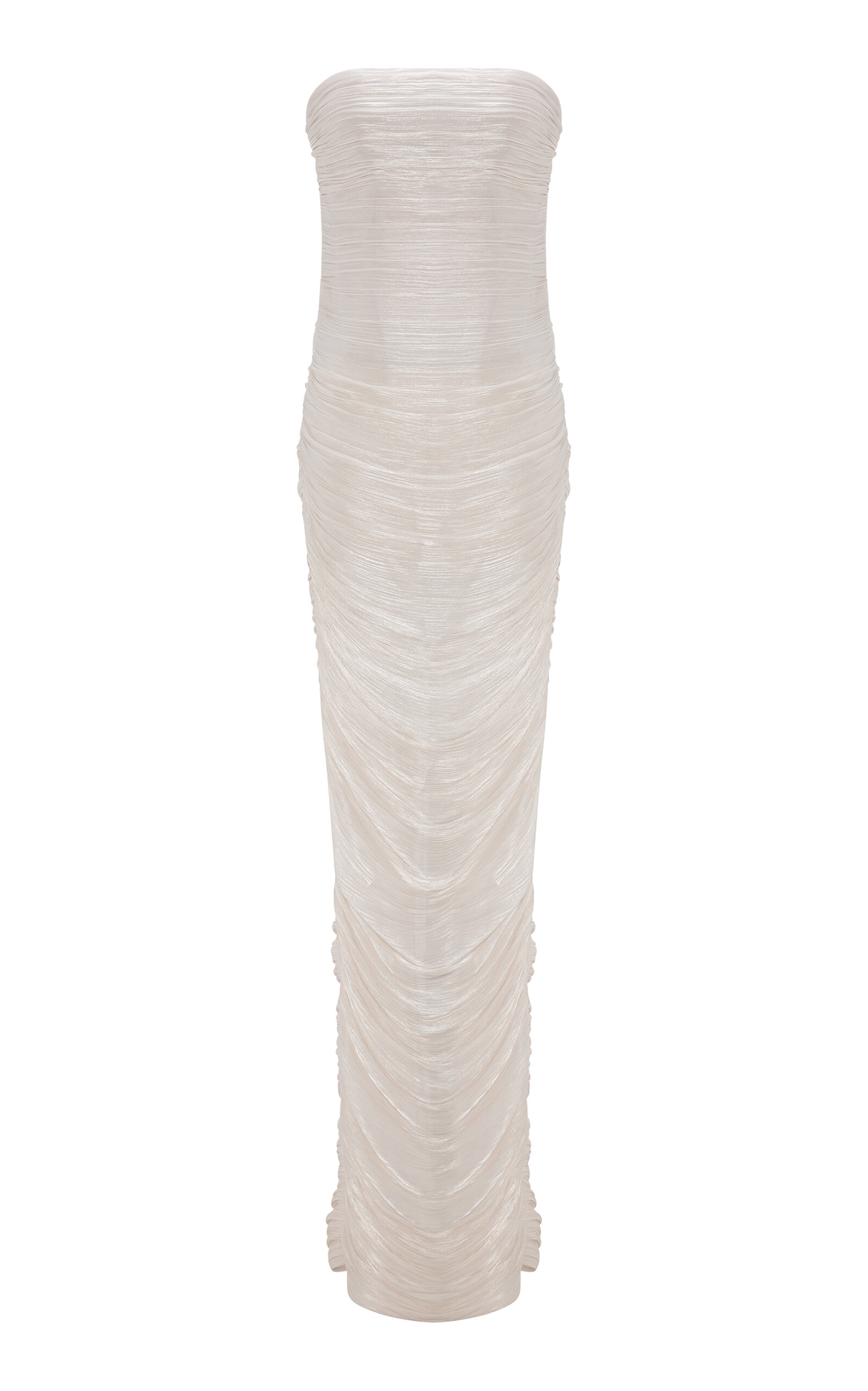 Marmar Halim Strapless Silk Roseya Pleated Dress In White