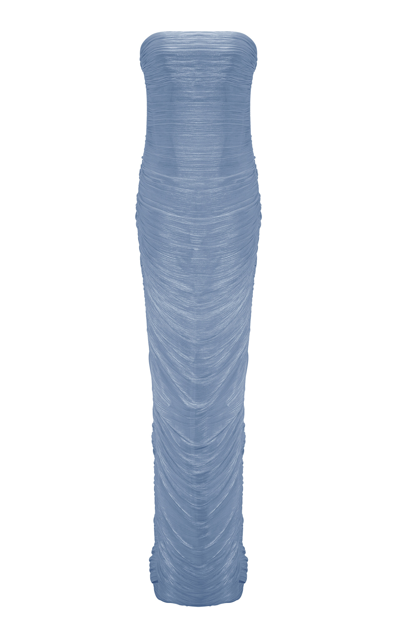 Marmar Halim Strapless Silk Roseya Pleated Dress In Blue