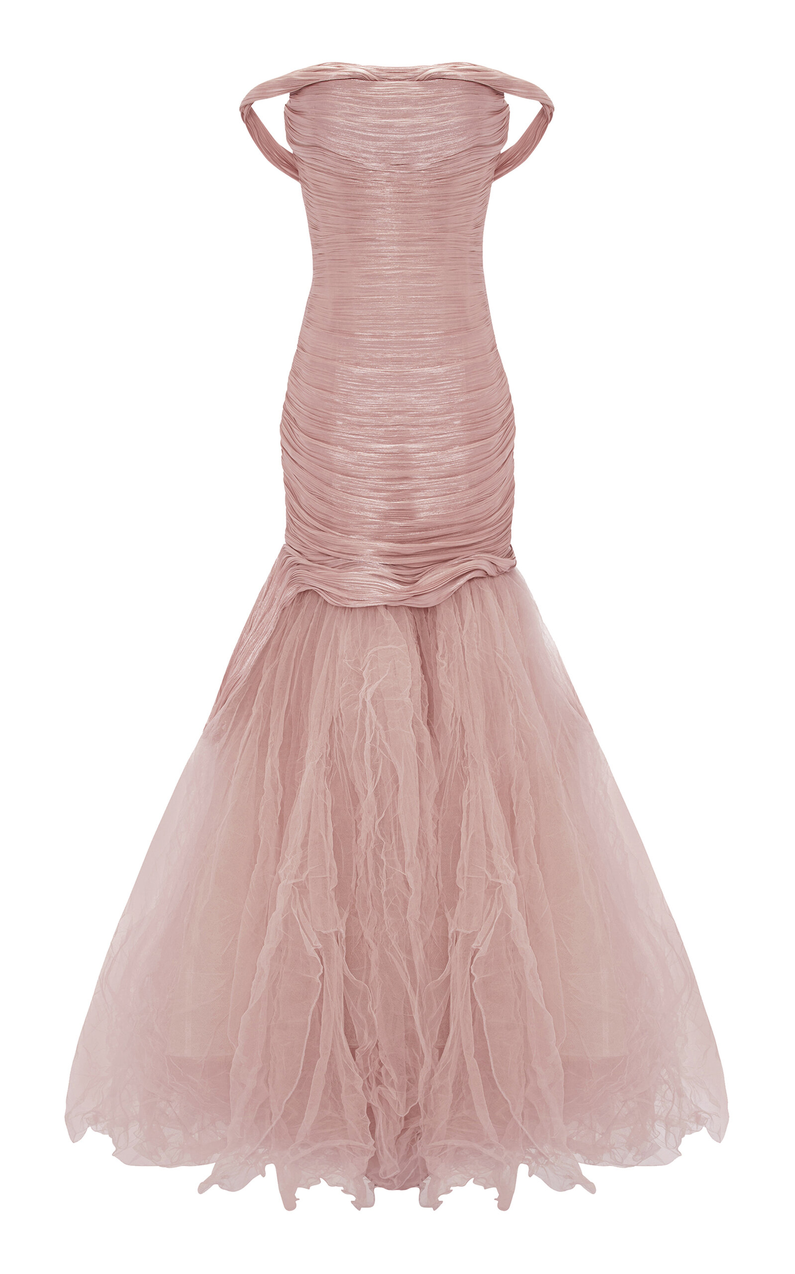Marmar Halim Ruched Tulle Mermaid Gown In Pink