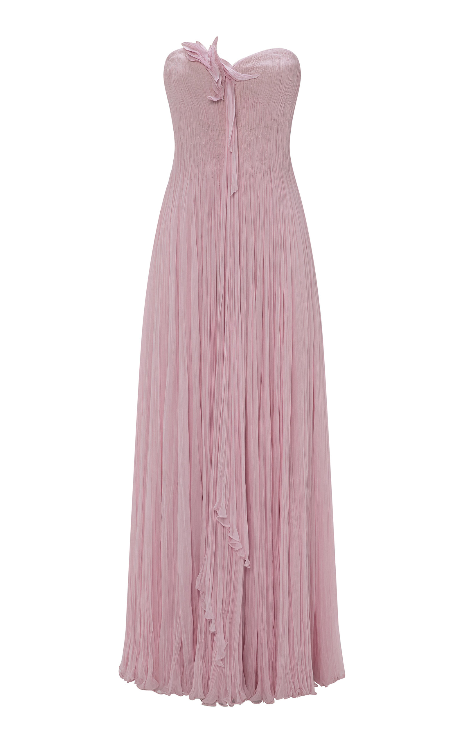 Marmar Halim Pleated Chiffon Gown In Pink