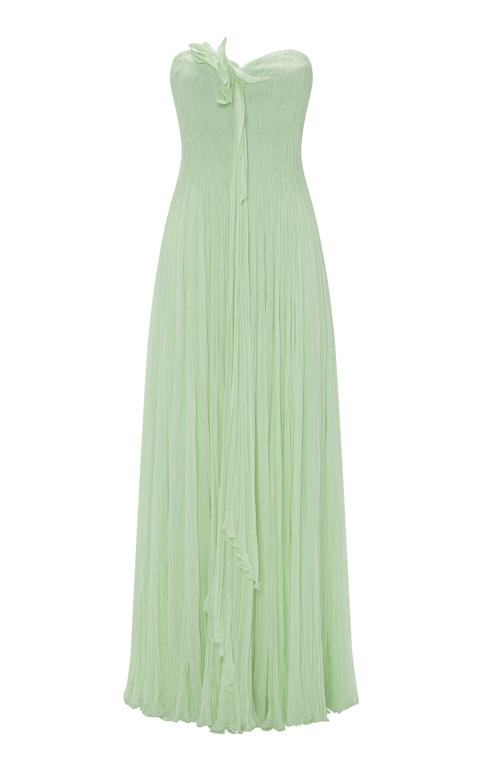 Marmar Halim Pleated Chiffon Gown In Green