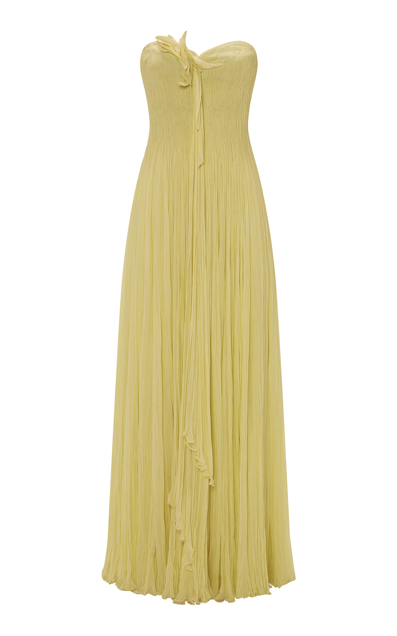 Marmar Halim Pleated Chiffon Gown In Yellow