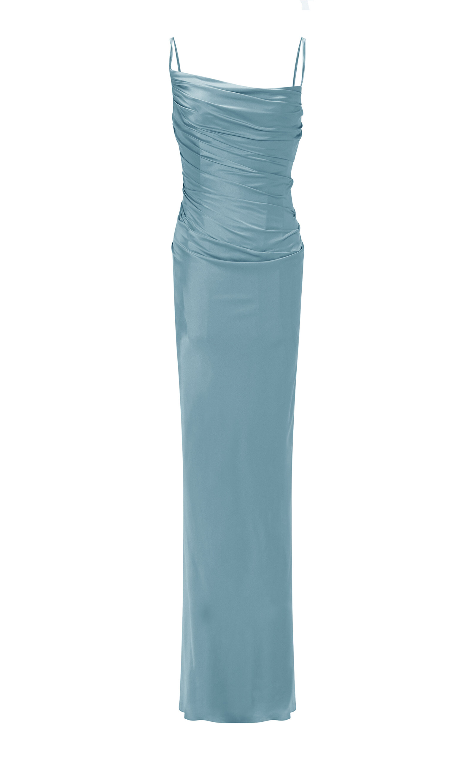 Marmar Halim Ruched Silk-satin Gown In Blue