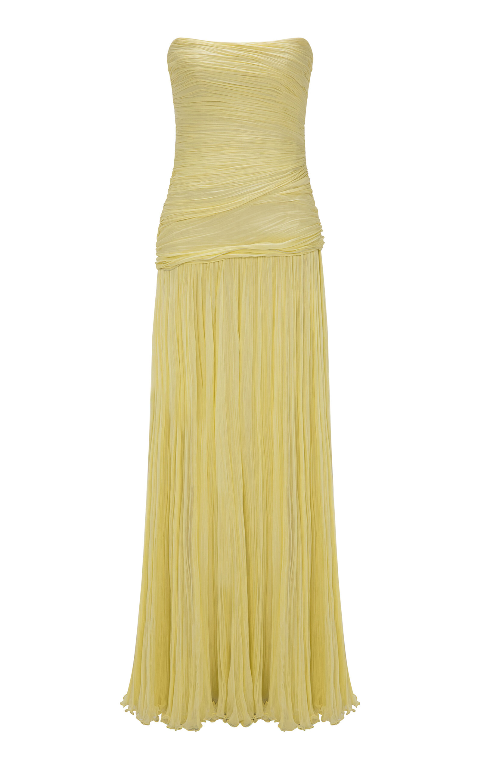 Marmar Halim Ruched Silk Chiffon Gown In Yellow