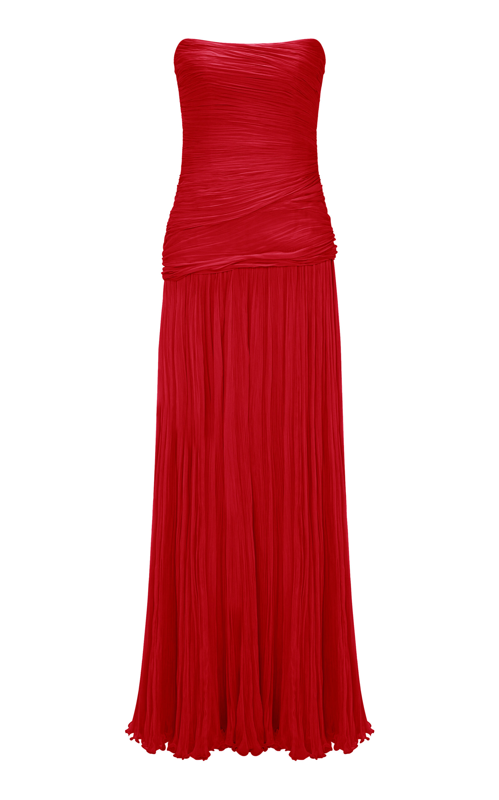Marmar Halim Ruched Silk Chiffon Gown In Red
