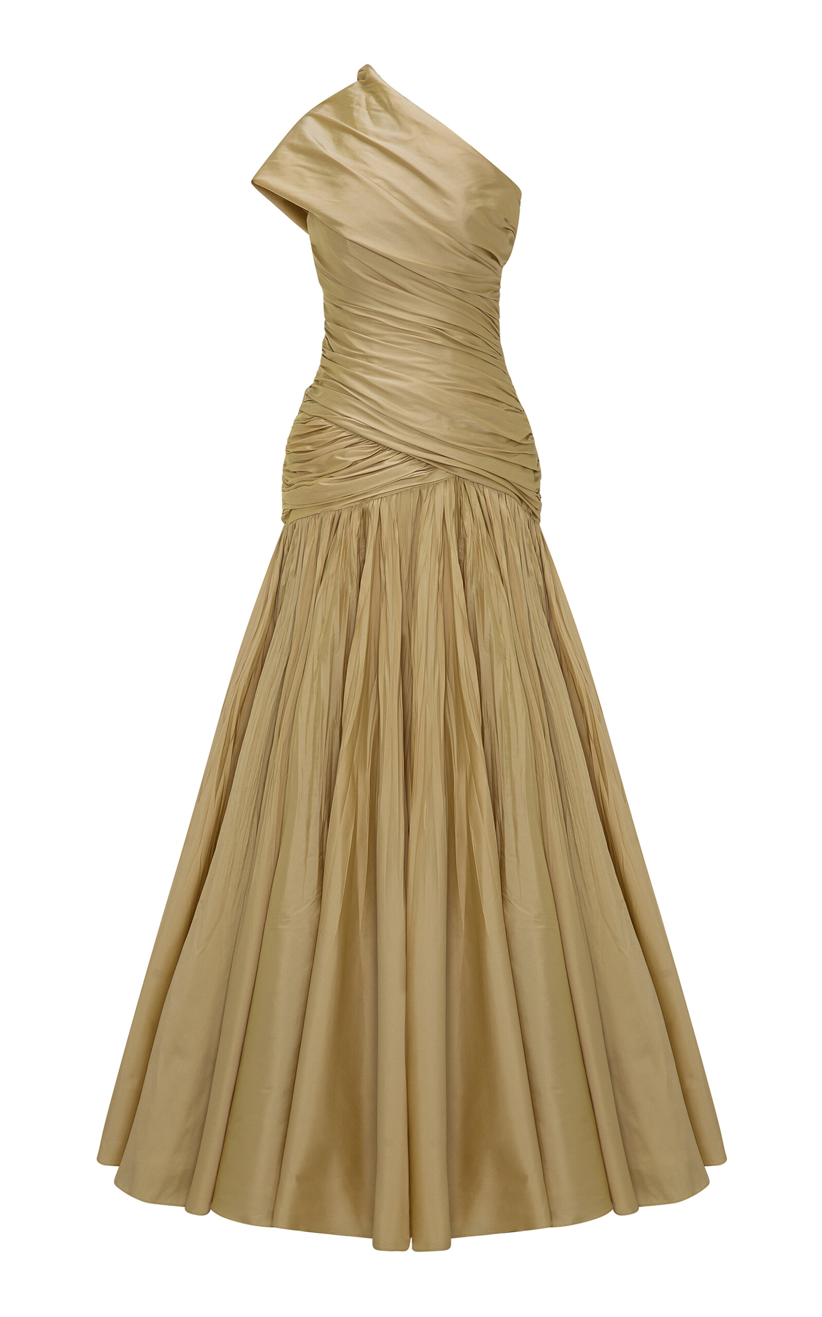 Marmar Halim Ruched Aysmmetric Evening Gown In Brown