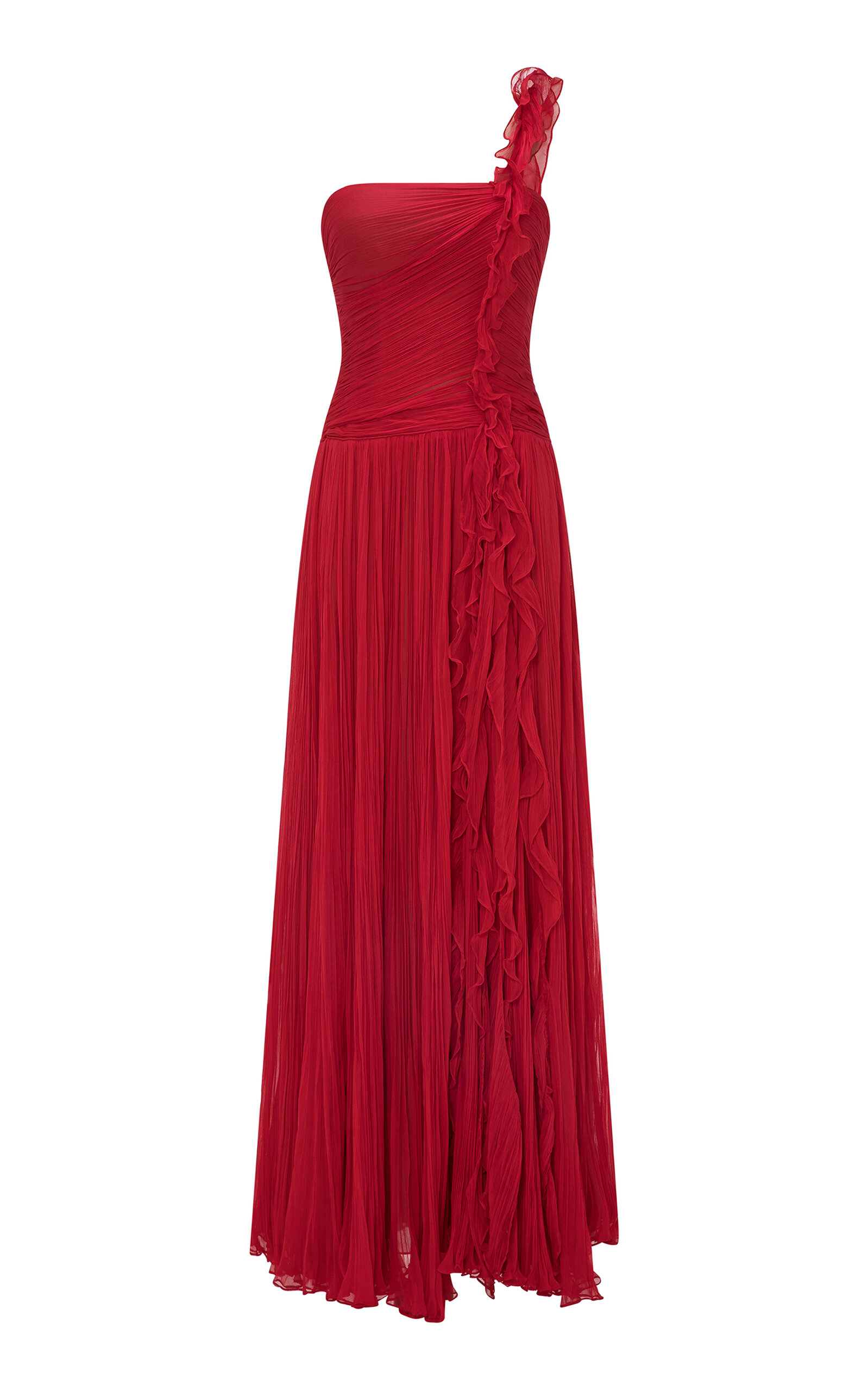 Marmar Halim Pleated Silk Evening Gown In Red