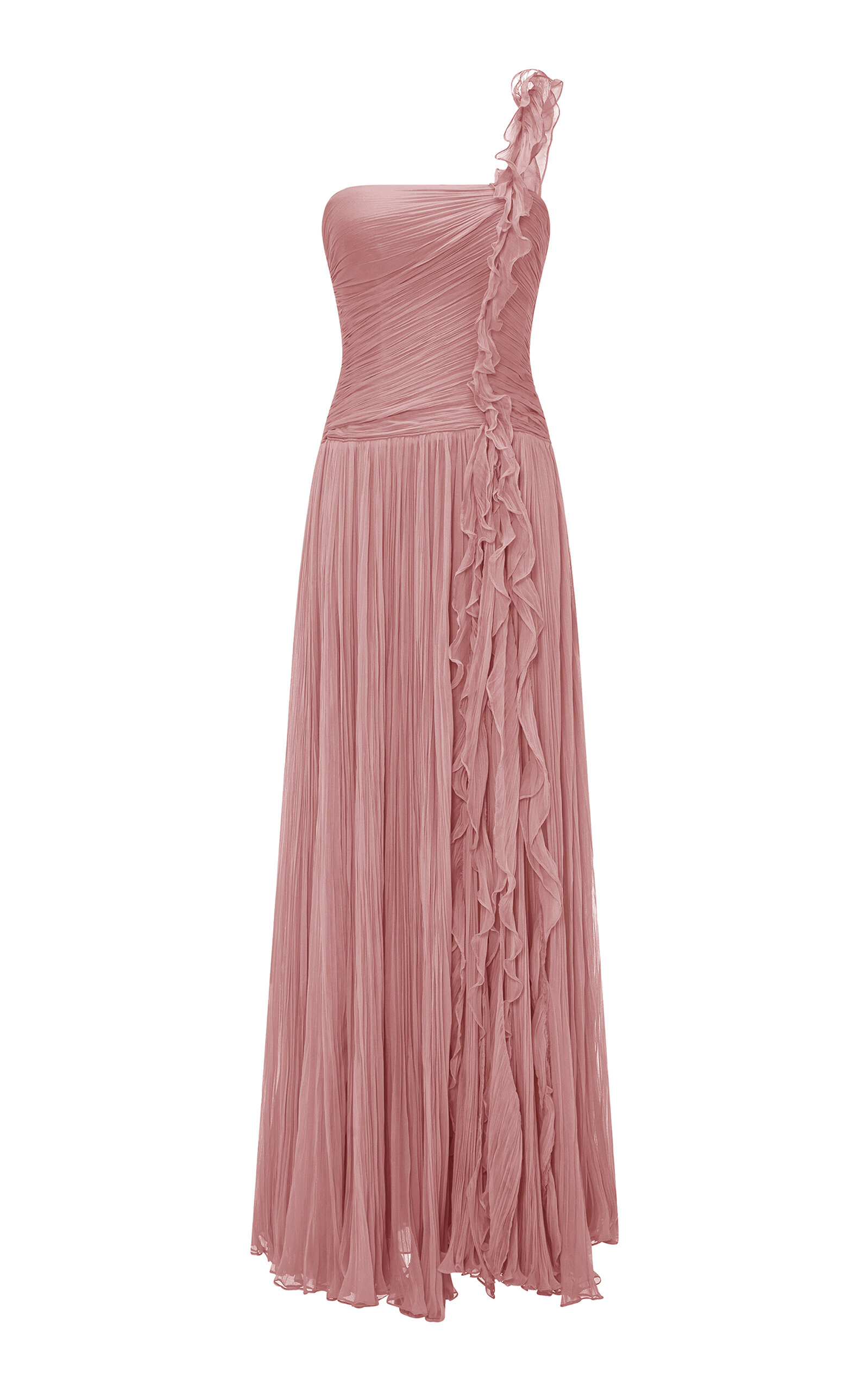 Marmar Halim Pleated Silk Evening Gown In Pink