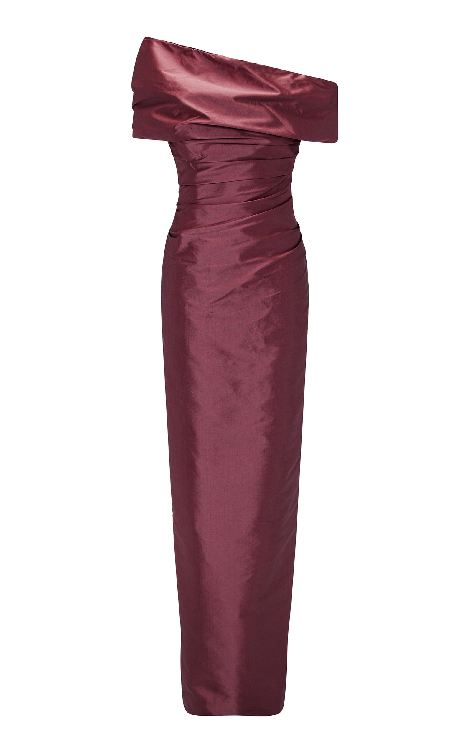 Marmar Halim Draped Silk Column Gown In Red