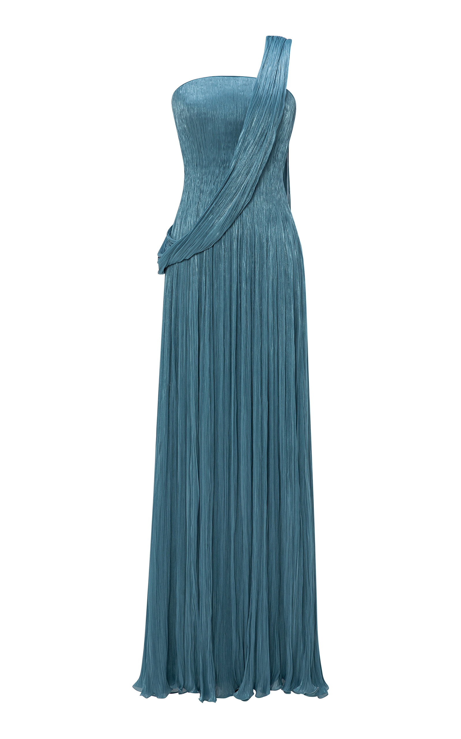Marmar Halim Draped Pleated Gown In Blue
