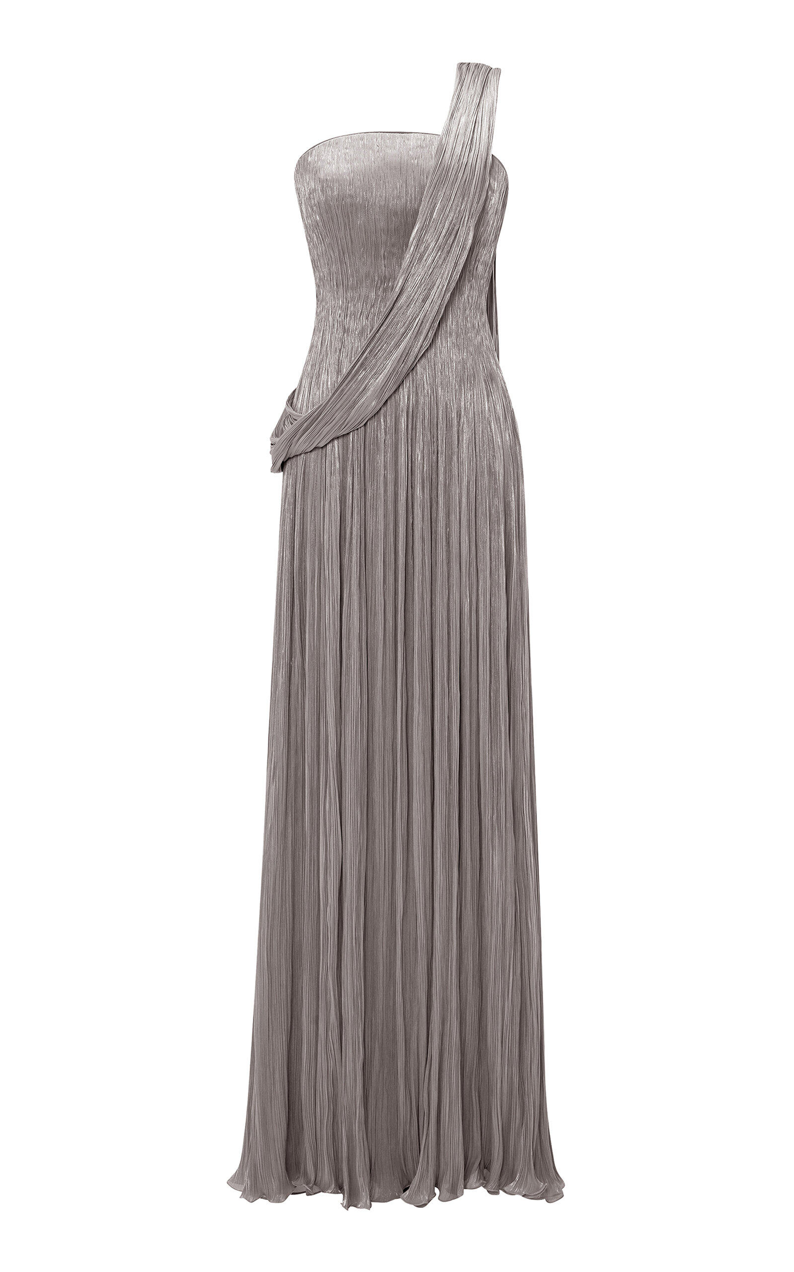 Marmar Halim Draped Pleated Gown In Silver