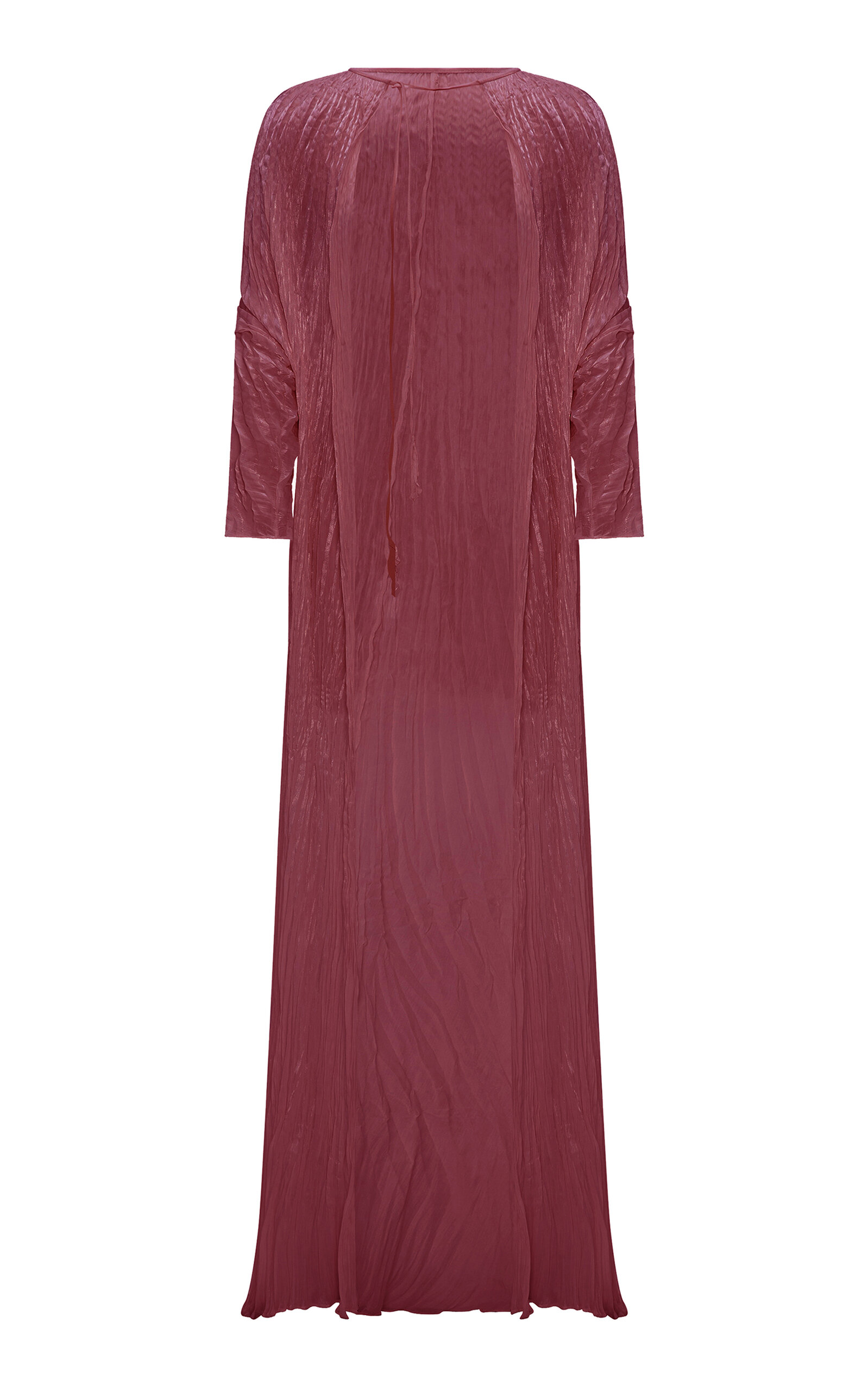 Marmar Halim Pleated Chiffon Evening Gown In Burgundy