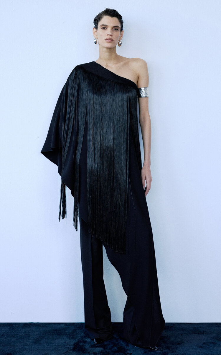 The New Arrivals Ilkyaz Ozel Angelica Draped-fringe Top In Blue