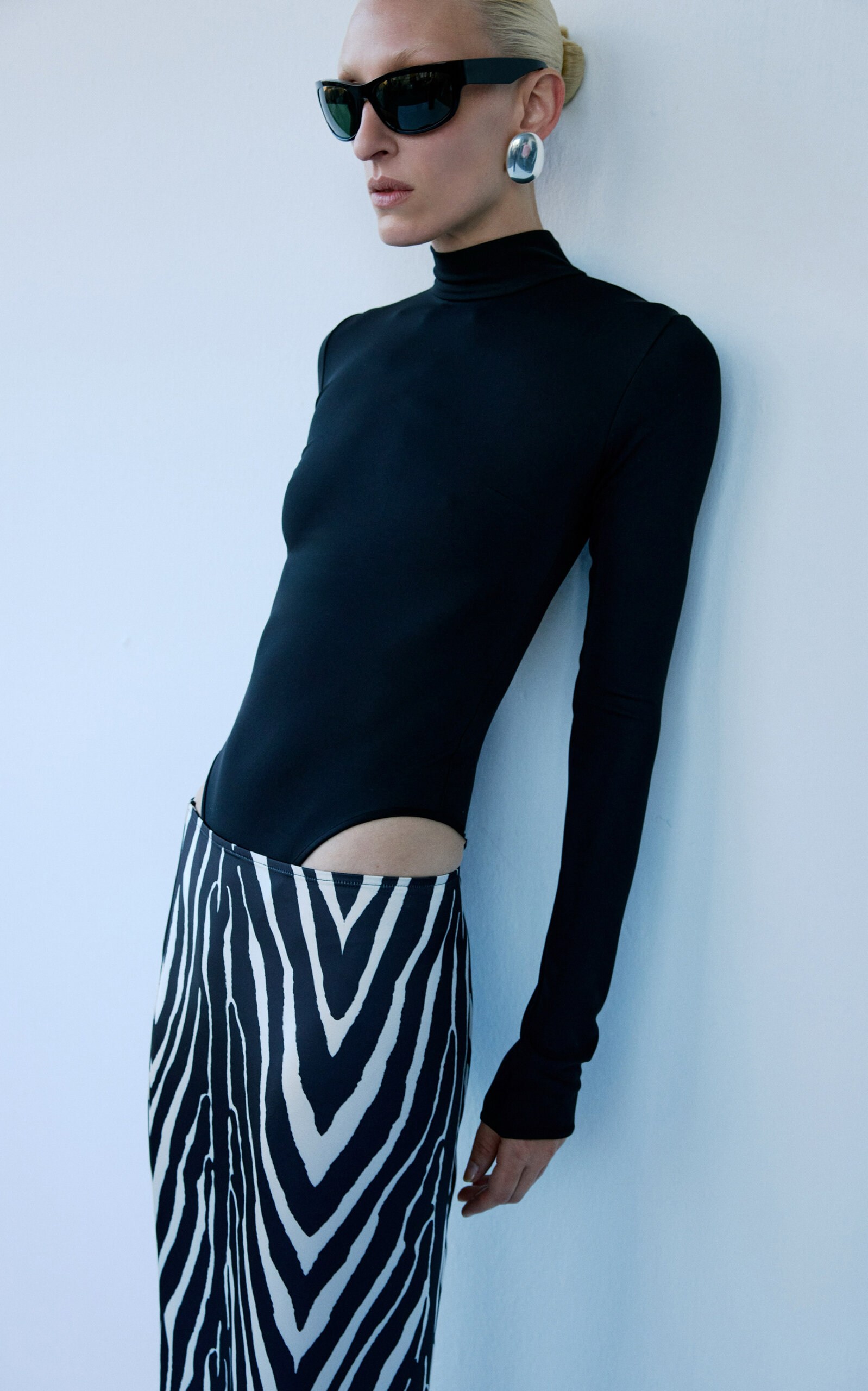 The New Arrivals Ilkyaz Ozel Catroux Draped Jersey Bodysuit In Black