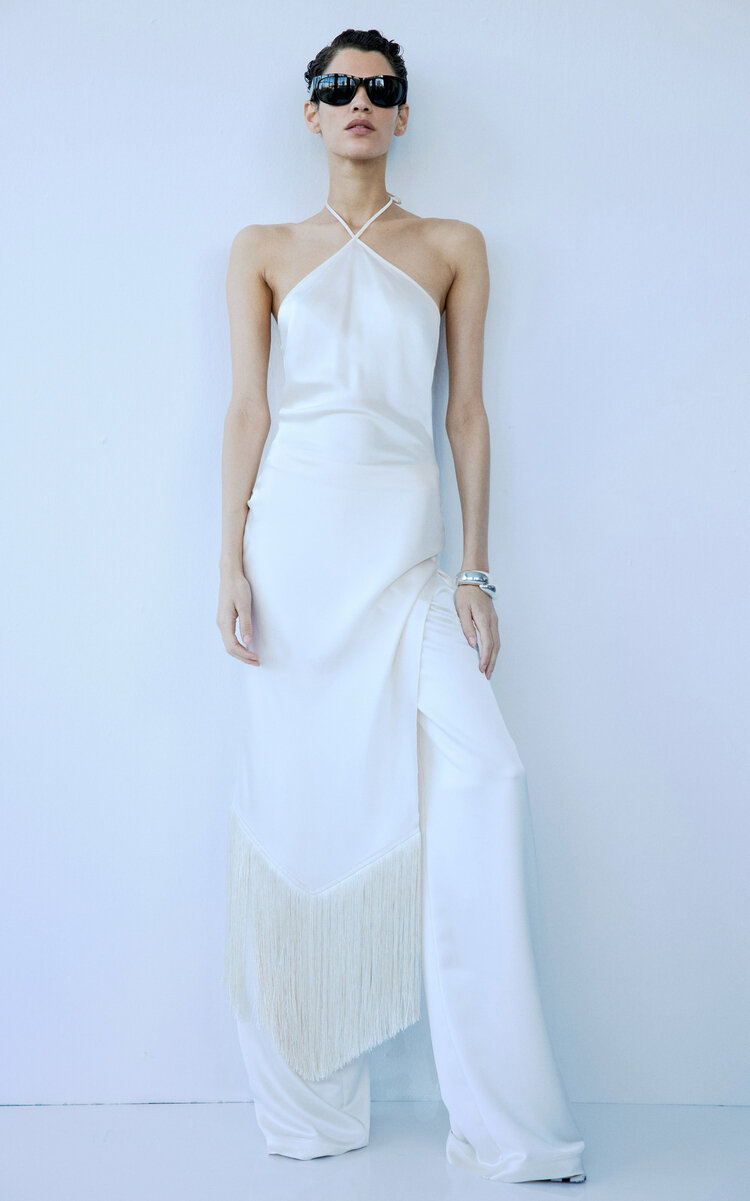 The New Arrivals Ilkyaz Ozel Blanca Fringe Midi Dress In White
