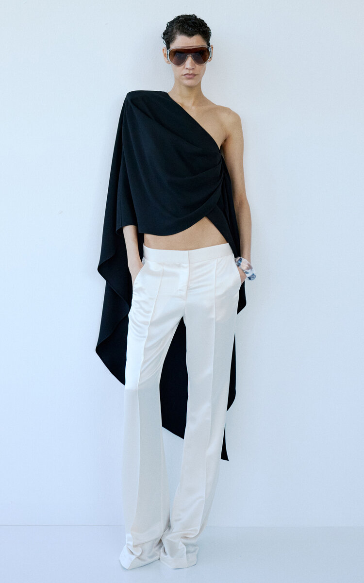 The New Arrivals Ilkyaz Ozel Fumee Aysmmetric Cape Top In Blue