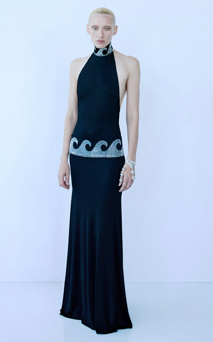 The New Arrivals Ilkyaz Ozel Leia Embellished Halter Evening Gown In Blue