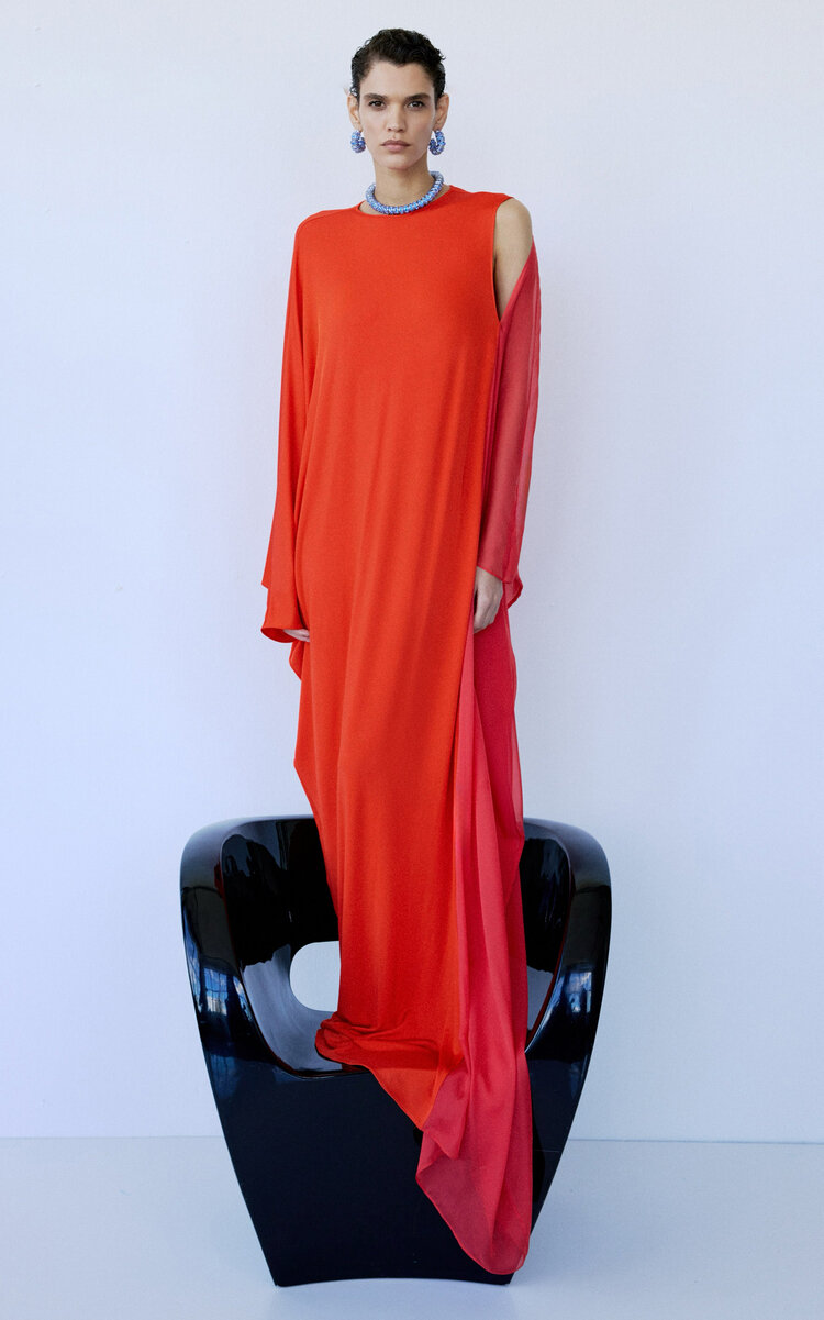 The New Arrivals Ilkyaz Ozel Talitha Aysmmetric Draped Evening Gown In Orange