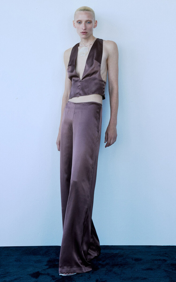 The New Arrivals Ilkyaz Ozel Lava Silk-satin Pants In Brown