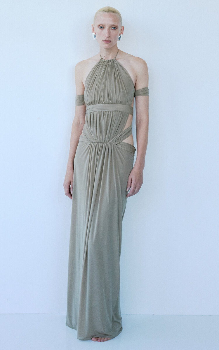 The New Arrivals Ilkyaz Ozel Anouk Draped Evening Gown In Gray