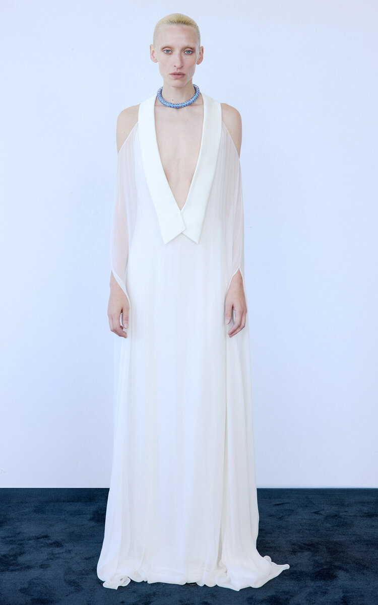 The New Arrivals Ilkyaz Ozel Madonna Sheer Chiffon Gown In White