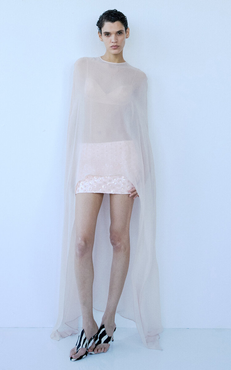 The New Arrivals Ilkyaz Ozel Shiva Sheer Silk Cape In Neutral