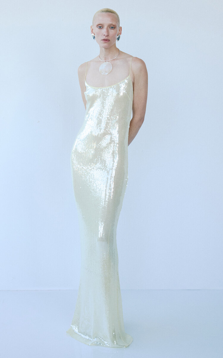 The New Arrivals Ilkyaz Ozel Isis Sequined Slip Evening Dress In Yellow