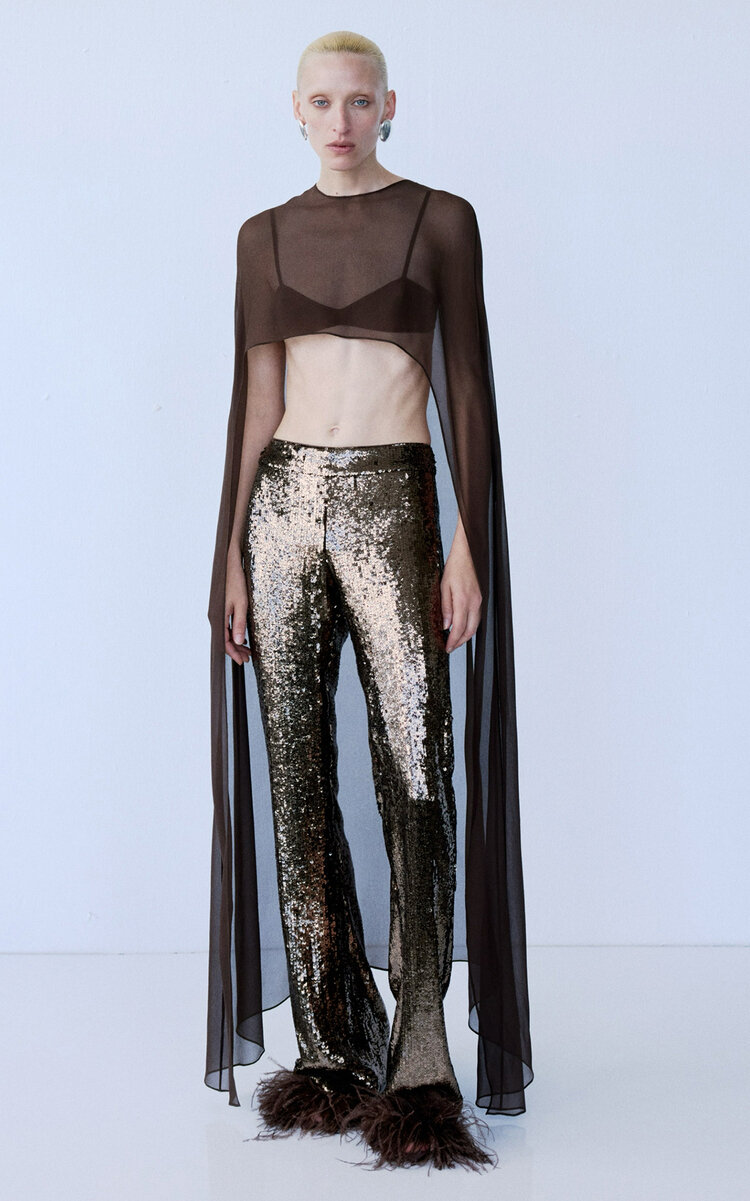 The New Arrivals Ilkyaz Ozel Vivi Sheer Silk Cape In Brown
