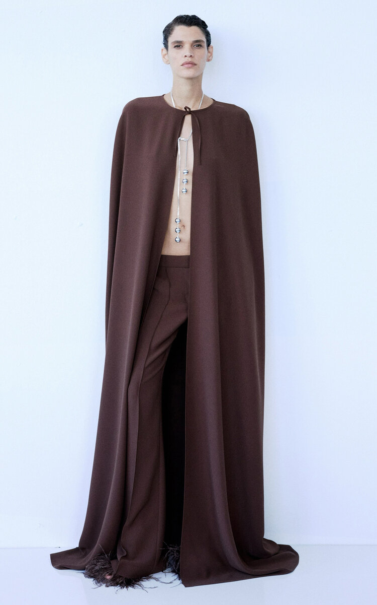 The New Arrivals Ilkyaz Ozel Lenny Tie-Neck Cape - Brown