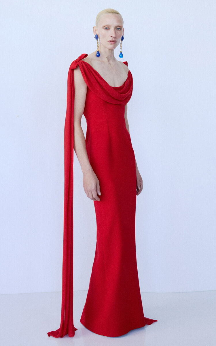 The New Arrivals Ilkyaz Ozel Morticia Aysmmetric Column Gown In Red