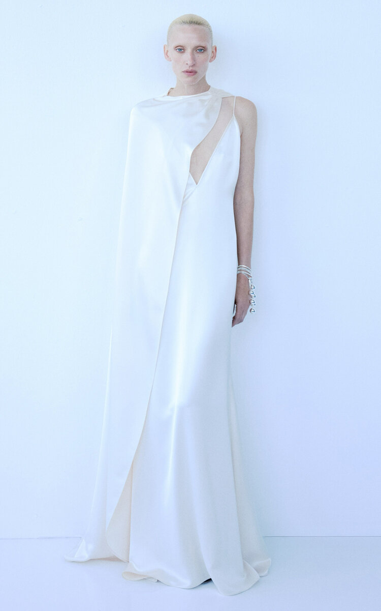 The New Arrivals Ilkyaz Ozel Claudie Satin-finished Maxi Dress In White