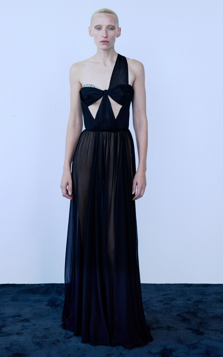 The New Arrivals Ilkyaz Ozel Sahra Silk Evening Gown In Blue